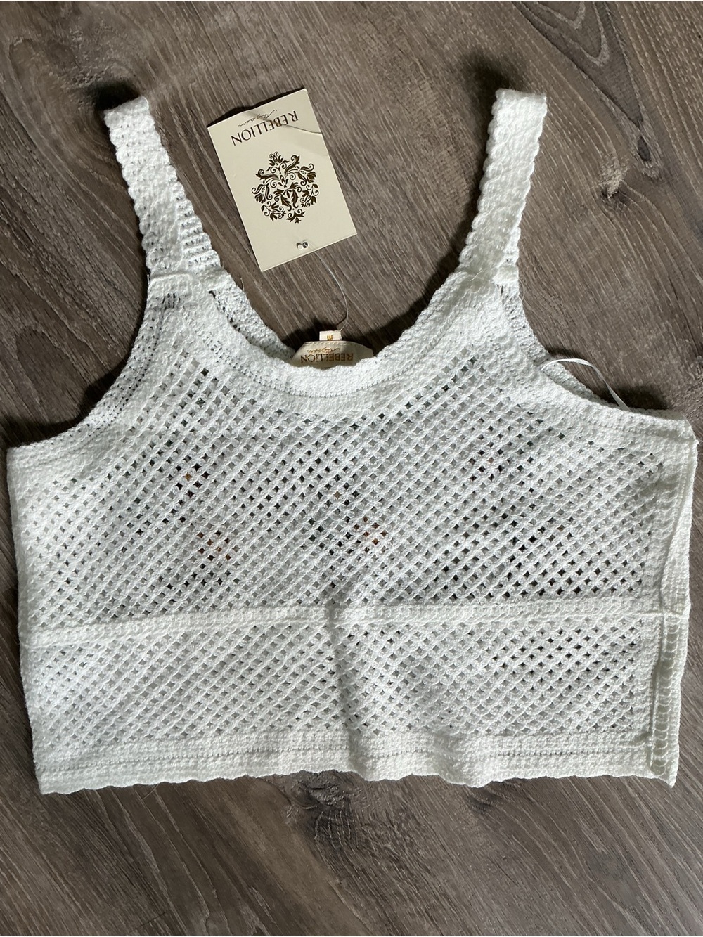 NWT Rebellion White Crochet Floral Crop Tank Top - Picture 5 of 7